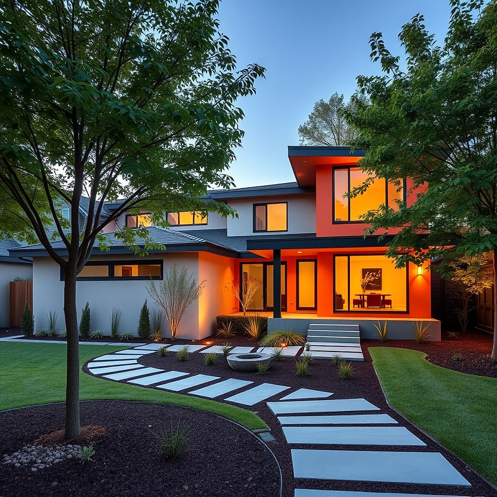 upscale and orange accented modern home with a nice yard in the south.
