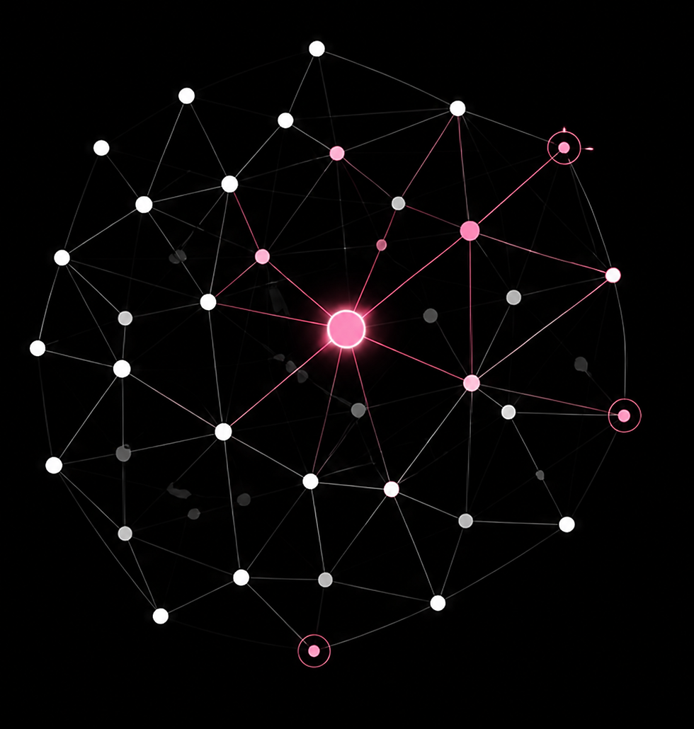 Abstract network of connected pink and white dots