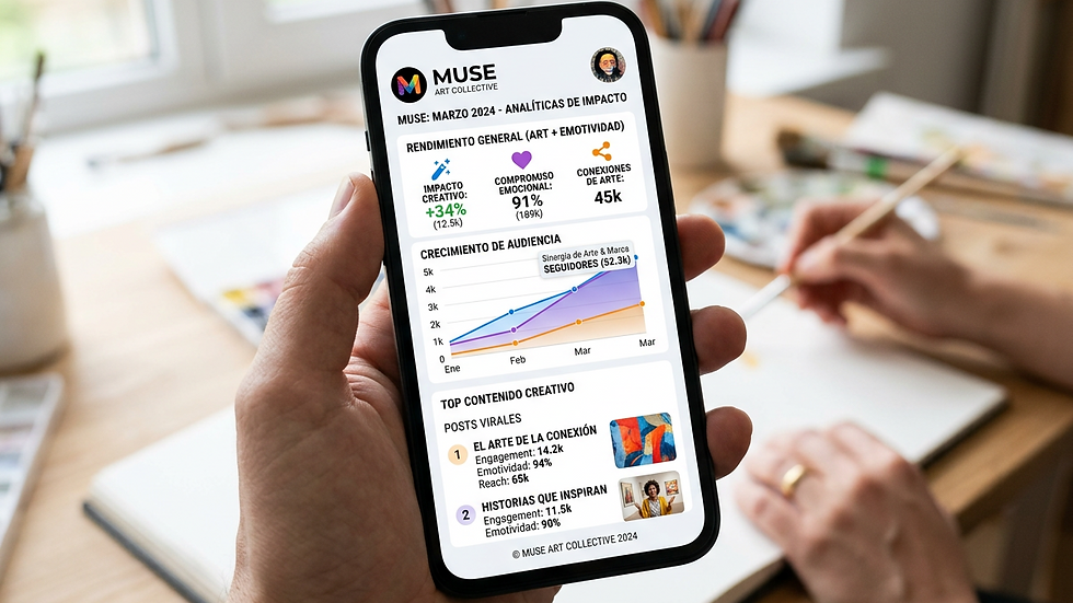 Close-up of a smartphone screen showing social media marketing analytics