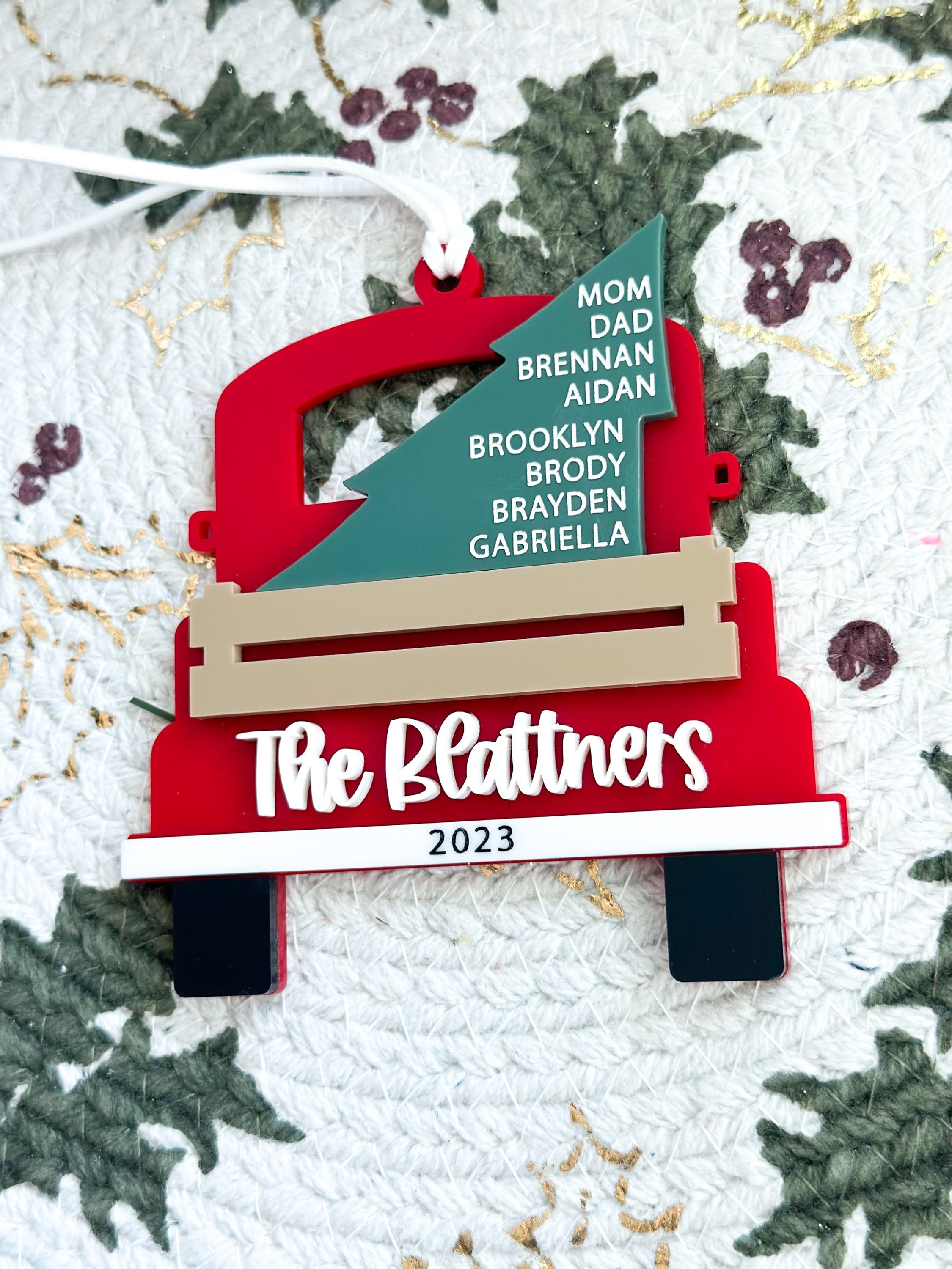Personalized Family Red Truck Ornament