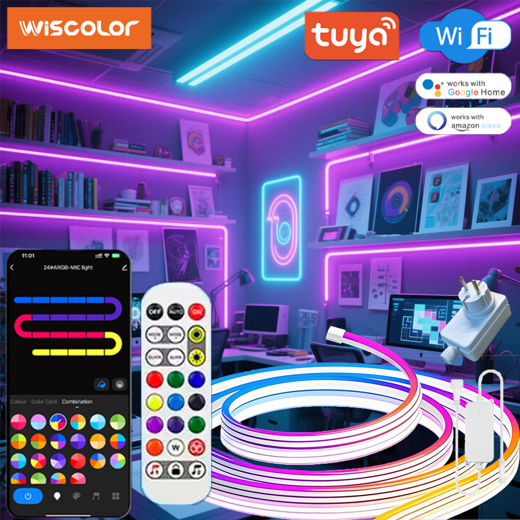 WISCOLOR 24V TUYA WIFI LED Neon Strip Lights 5M 10M 15M Silicone Waterproof With