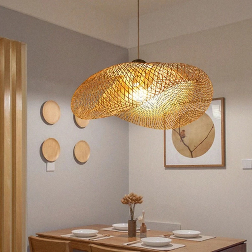 40/60/80cm Bamboo Weaving Chandelier Unique Home Decor LED Pendant Light Handmad