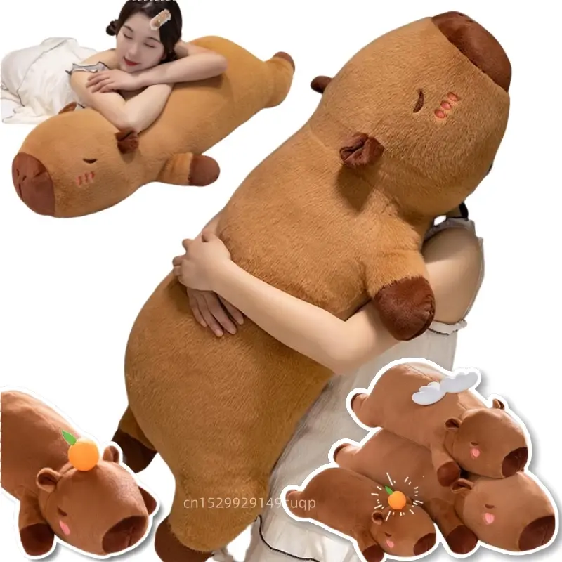 60cm-100cm Kawaii Cartoon Giant Strip Capybara Plush Doll Pillow Lying Brown Ora