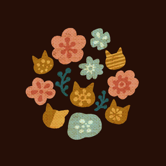 猫と花々1