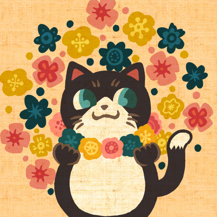猫と花B
