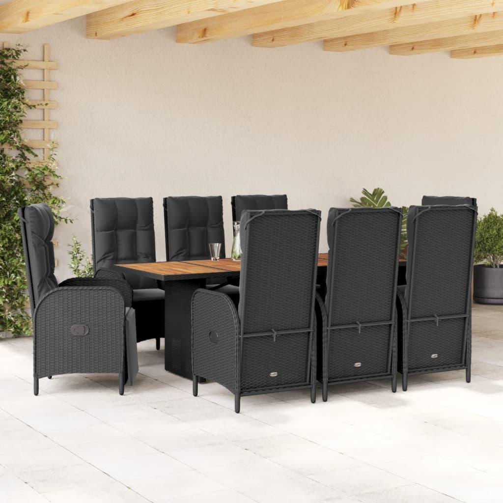 vidaXL 9 Piece Patio Dining Set with Cushions Black Poly Rattan