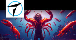 shrimp jesus, with shrimp arms underwater, covered in shrimp