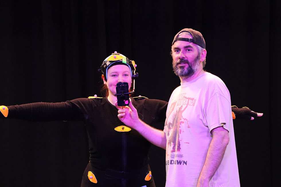 ryan mercier and mocap actor pressing record for a take