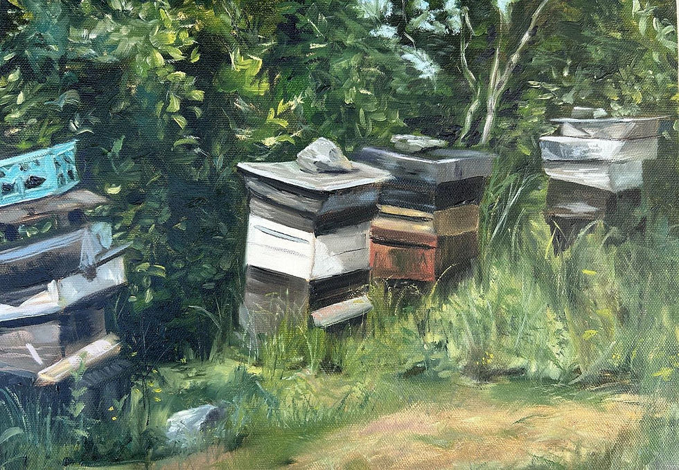 Beekeepers oil painting by irish artist zoe dillon