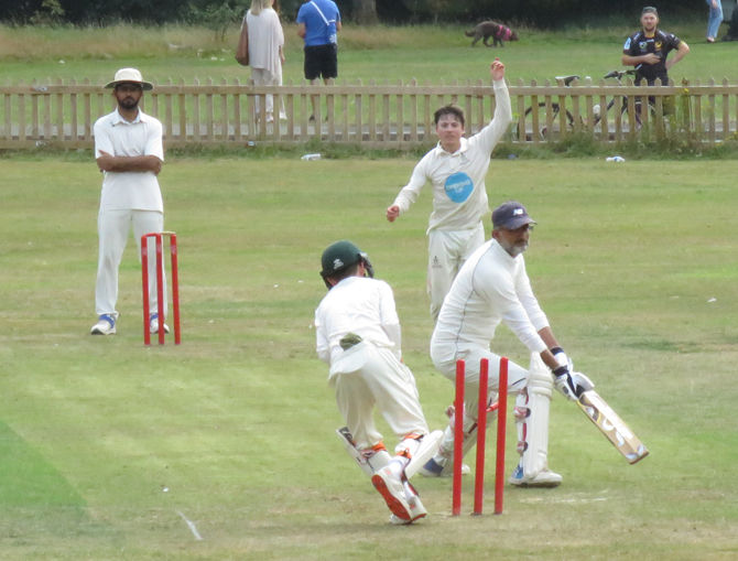 A stumping for Ben Lester off the bowling of Ian Dawes.