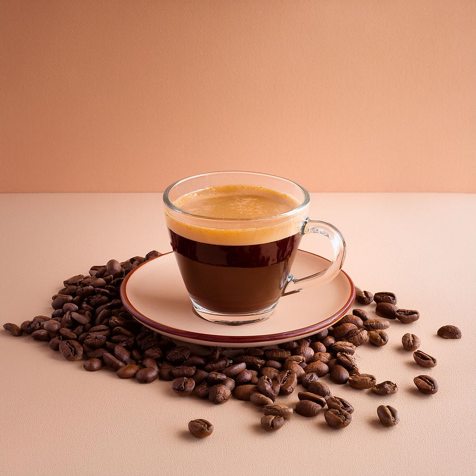 Firefly Delicious organic coffee and coffee beans on the side with beige pink background 5