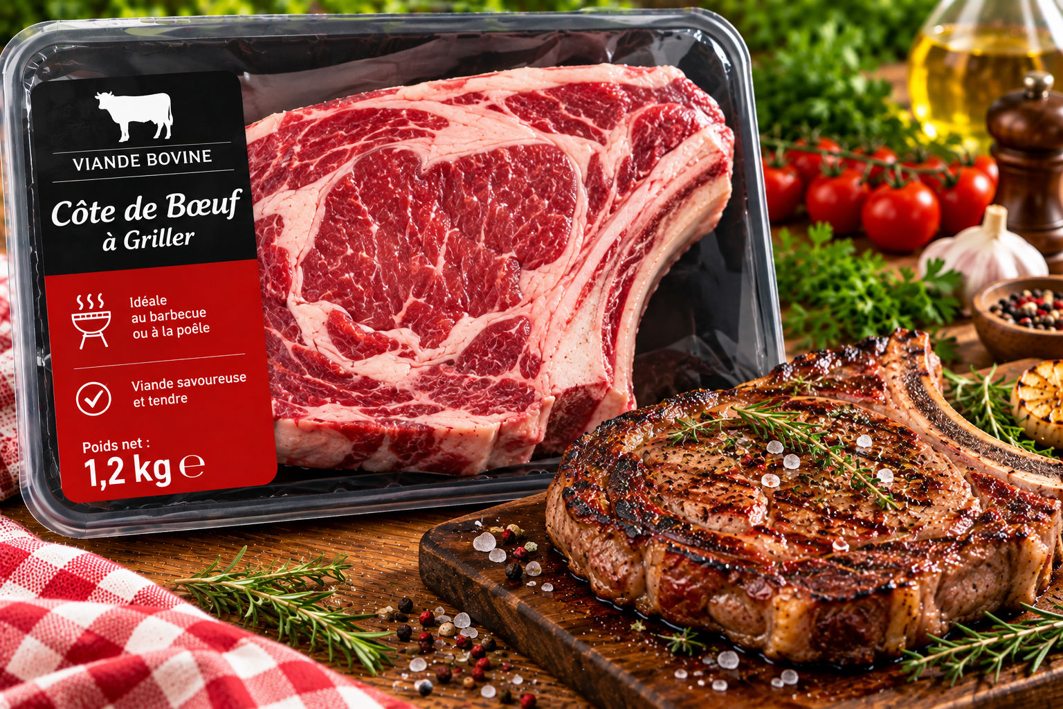 Viande Bovine : Côte *** de Bœuf à Griller - 1.2 kg