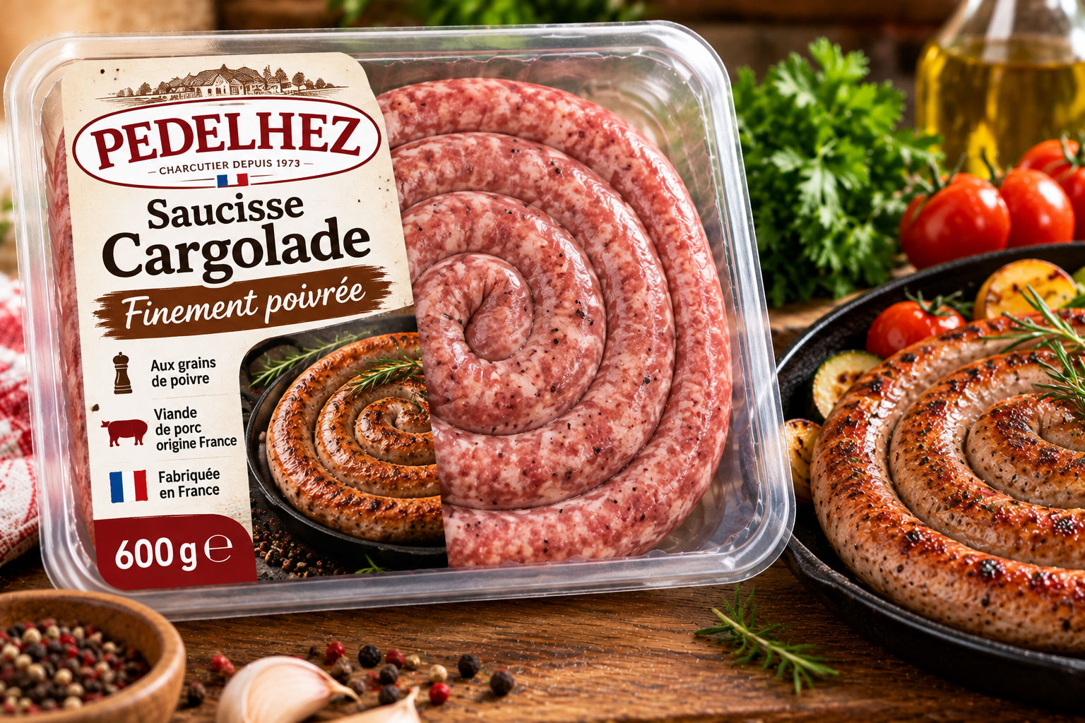 Saucisse Cargolade Finement Poivrée PEDELHEZ - 600 g