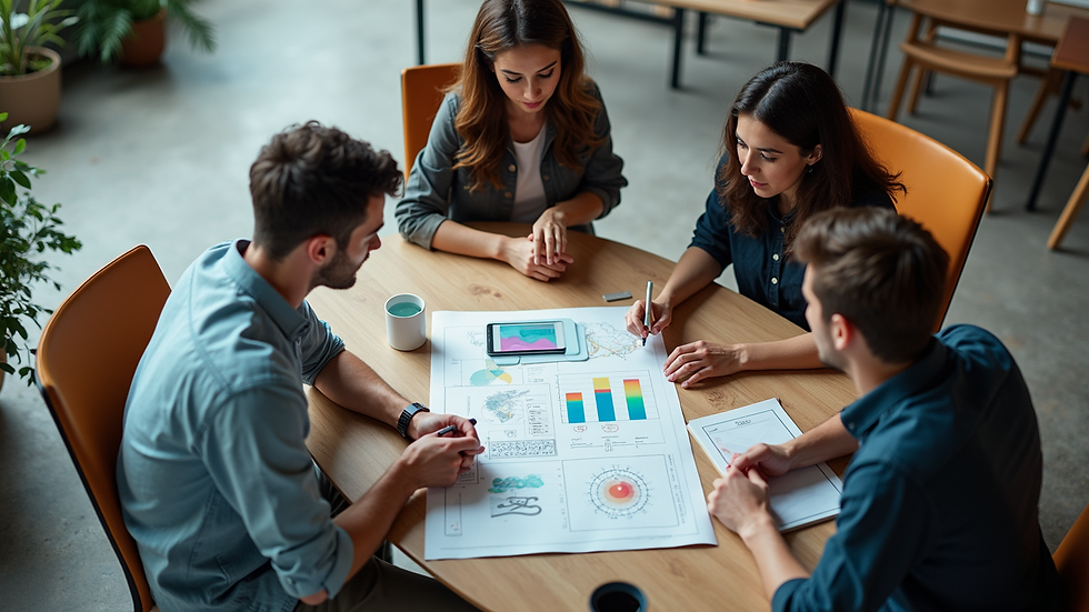 High angle view of a creative team collaborating over branding concepts