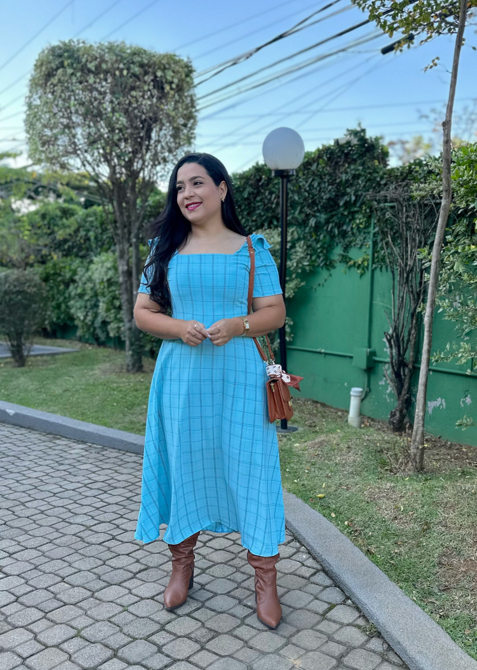 Vestido Aurora Xadrez Azul em Crepe