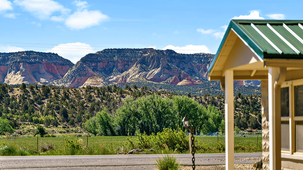 View of the mountain range outside Mt. Carmel Motel & RV Park near the Belly of the Dragon tunnel.