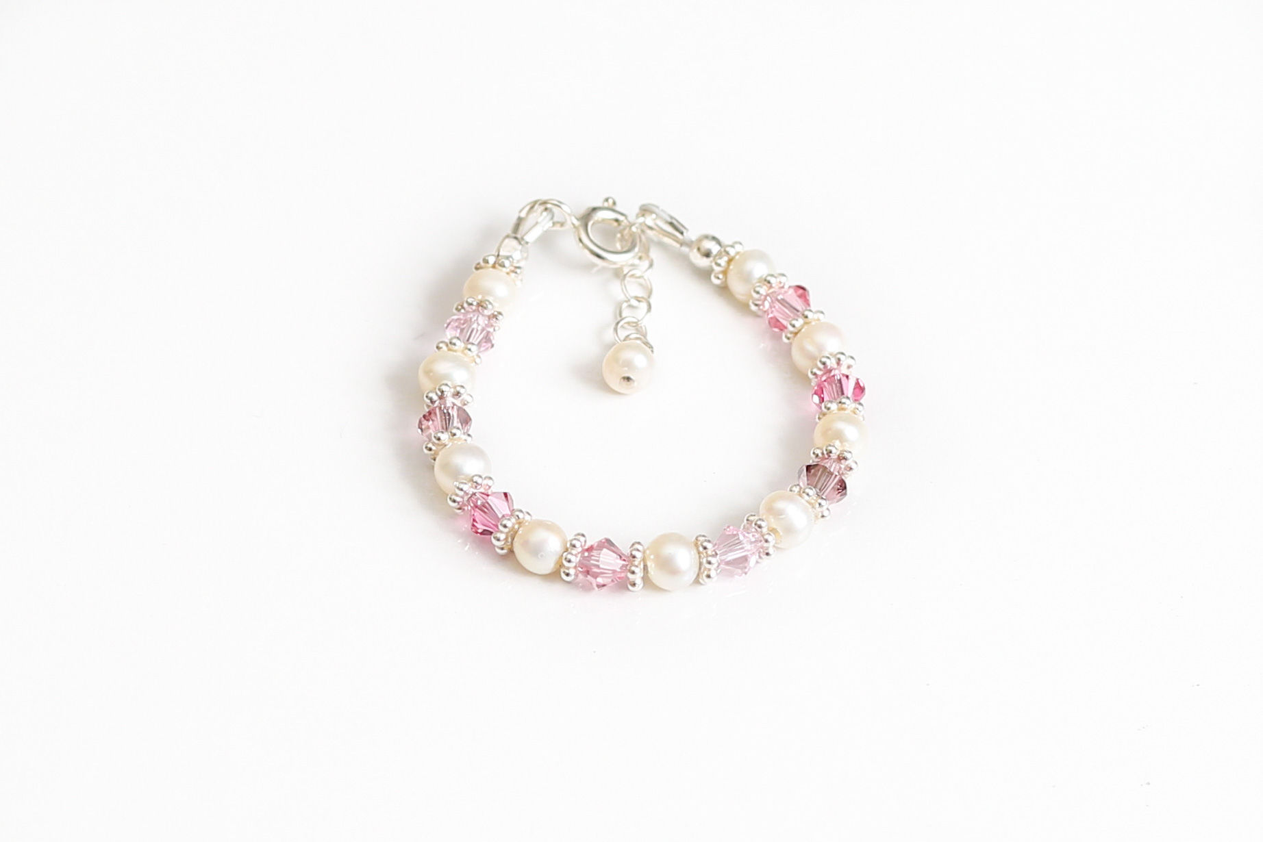 Baby Silver Bracelet with Stunning Pink Swarovski Crystals | Princesa