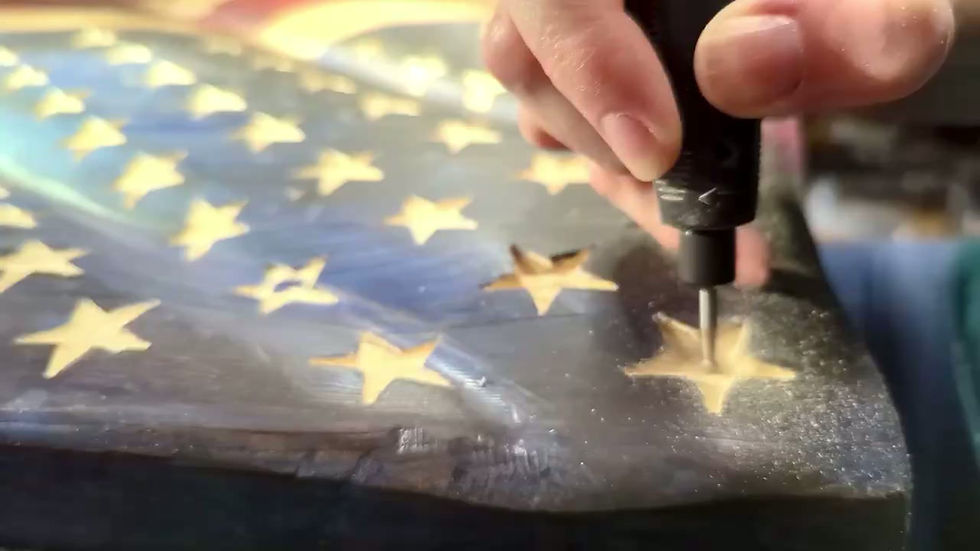 Thumbnail: Hand Carved Wavy American Flag, Old Glory Wood Flag  (41" x 22")