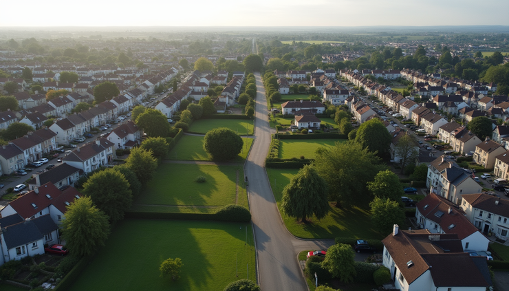 Vue aérienne de quartiers résidentiels à Chartres avec maisons et espaces verts