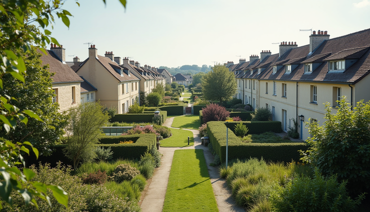Vue panoramique d’un quartier résidentiel calme à Chartres avec maisons et jardins