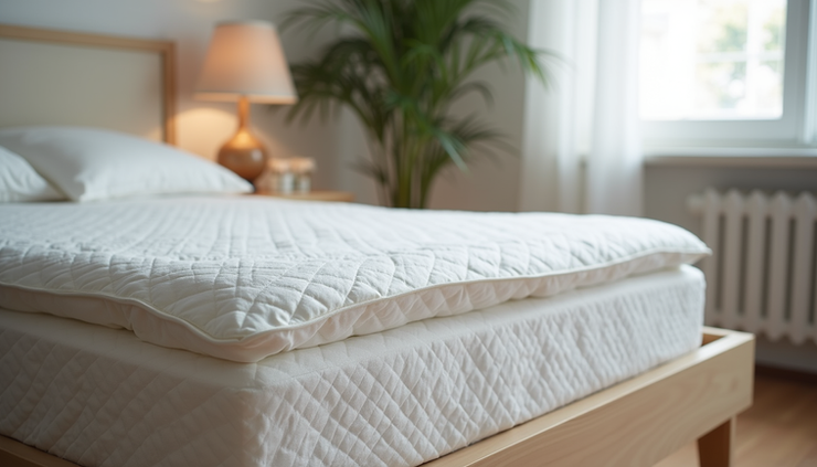 Vue latérale d’un lit avec housse anti-punaises installée