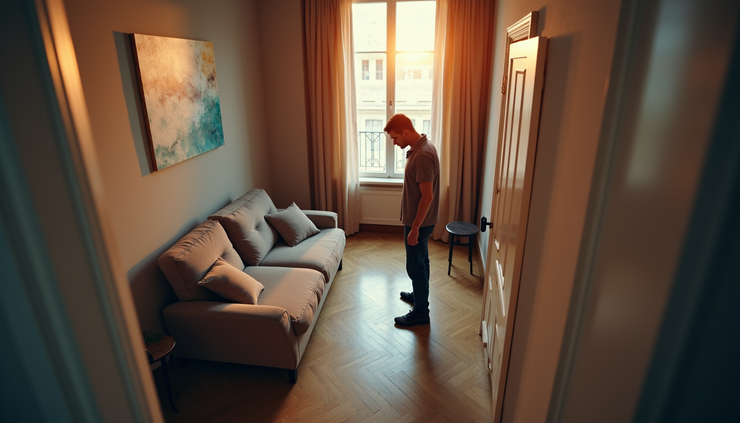 Vue en plongée d’un technicien appliquant un traitement thermique dans un appartement à Luisant