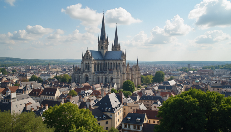 Vue panoramique de la cathédrale de Chartres depuis le centre historique