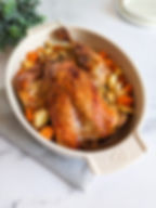 Coquelet rôti aux olives, écrasé de pomme de terre chou-fleur/fagot haricot vert