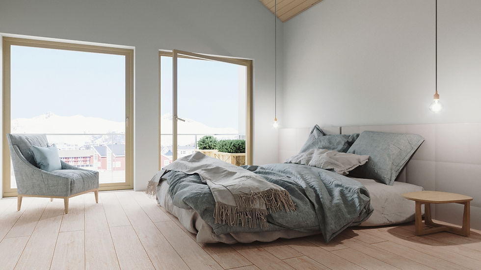 Close-up view of a 3D architectural model showing detailed textures and lighting