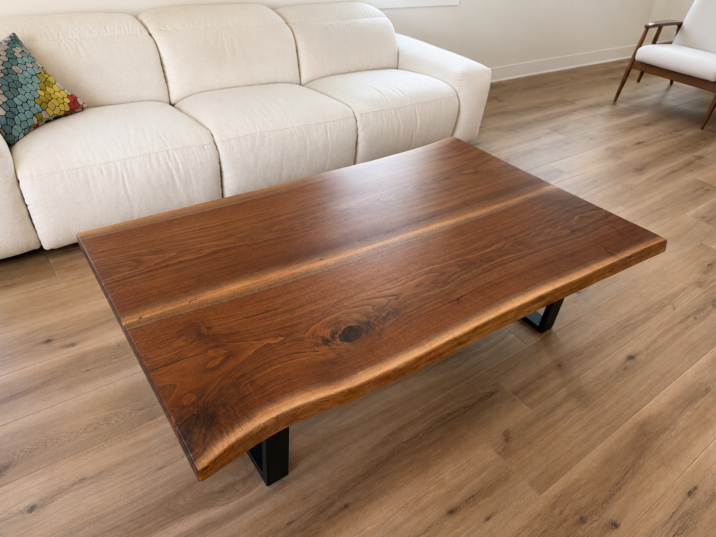 live edge coffee table walnut with metal u legs
