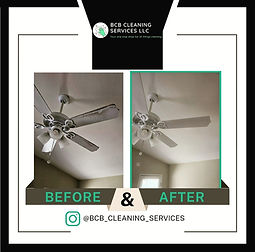 Before and after of ceiling fans, the left picture has a lot build up dust while the right one is freshly cleaned