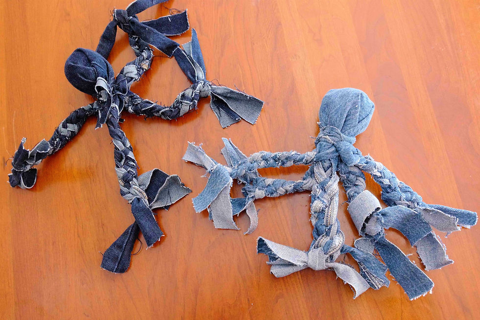Thumbnail: SQUID, Braided Denim Tug Toy with Squeaker Ball