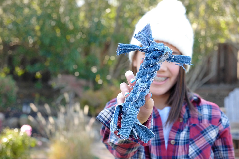 Thumbnail: FIRECRACKER, Braided Denim Tug Toy