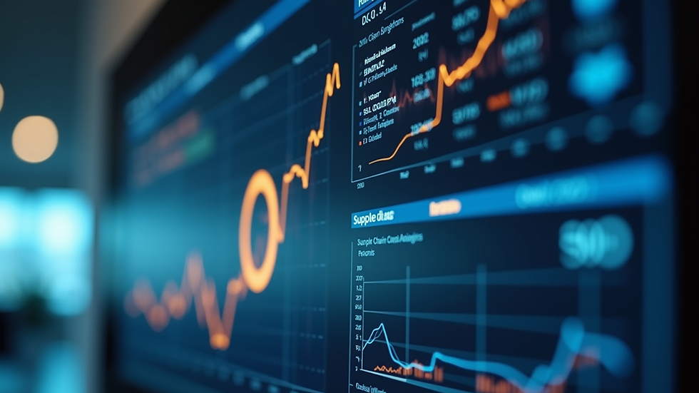 Close-up view of a digital dashboard showing supply chain analytics
