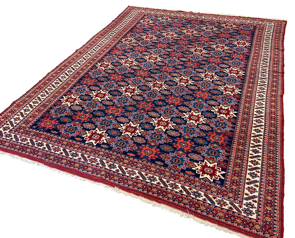 Thumbnail: 8'7" x 11'2" Vintage Turkoman Lesghi Star Carpet