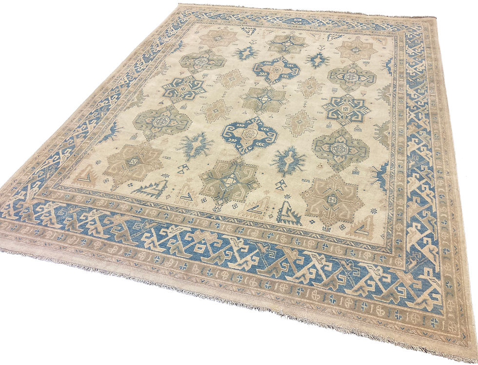 Thumbnail: 8'0" x 9'8" Whitewash Kazak Tribal Design Carpet
