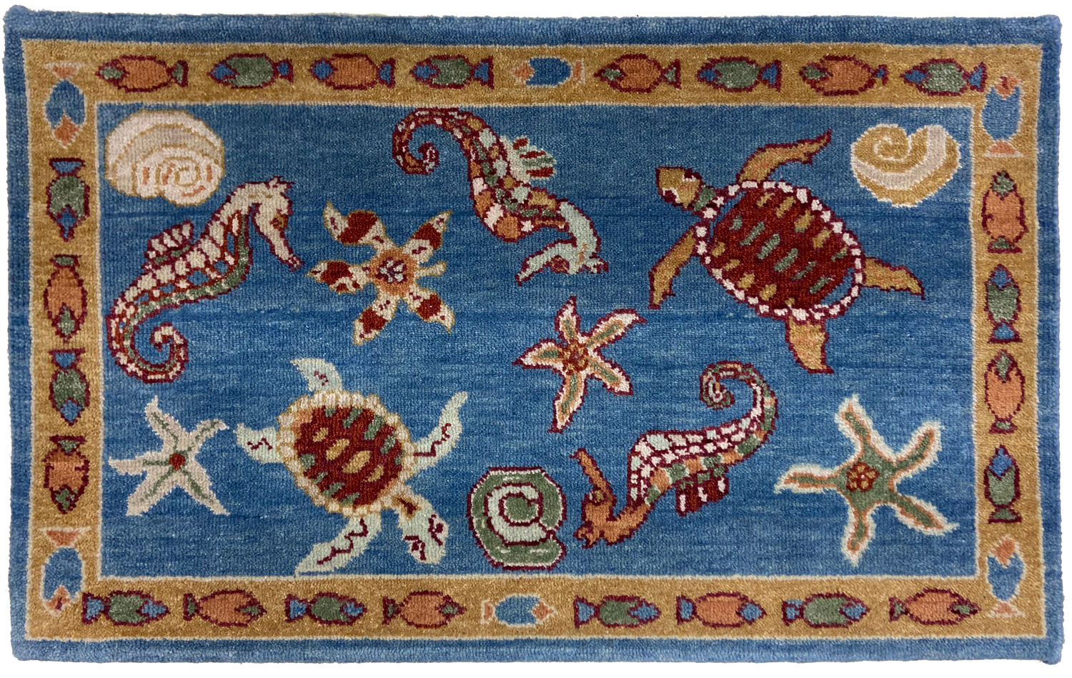 2 x 3 Sea Life with Little Fish in Deep Sea Blue