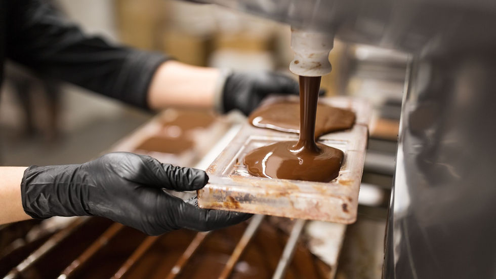 Hand crafted small-batch chocolates being poured