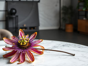 Dried passion flower on a marble table