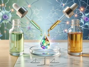 Two droppers being combined for cannabinoid synergy