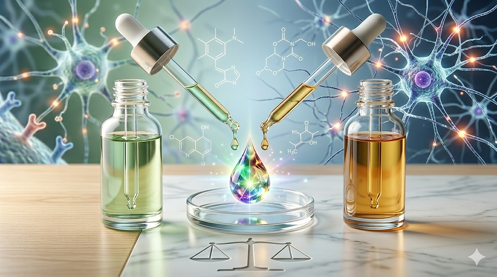 Two droppers being combined for cannabinoid synergy 