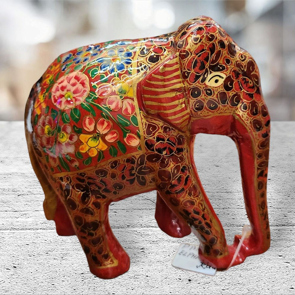 Kashmiri Hand-painted Red Elephant Statue