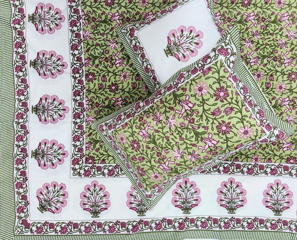 Jaipuri Hand Block Printed Double Bedsheet with 2 Pillow Covers