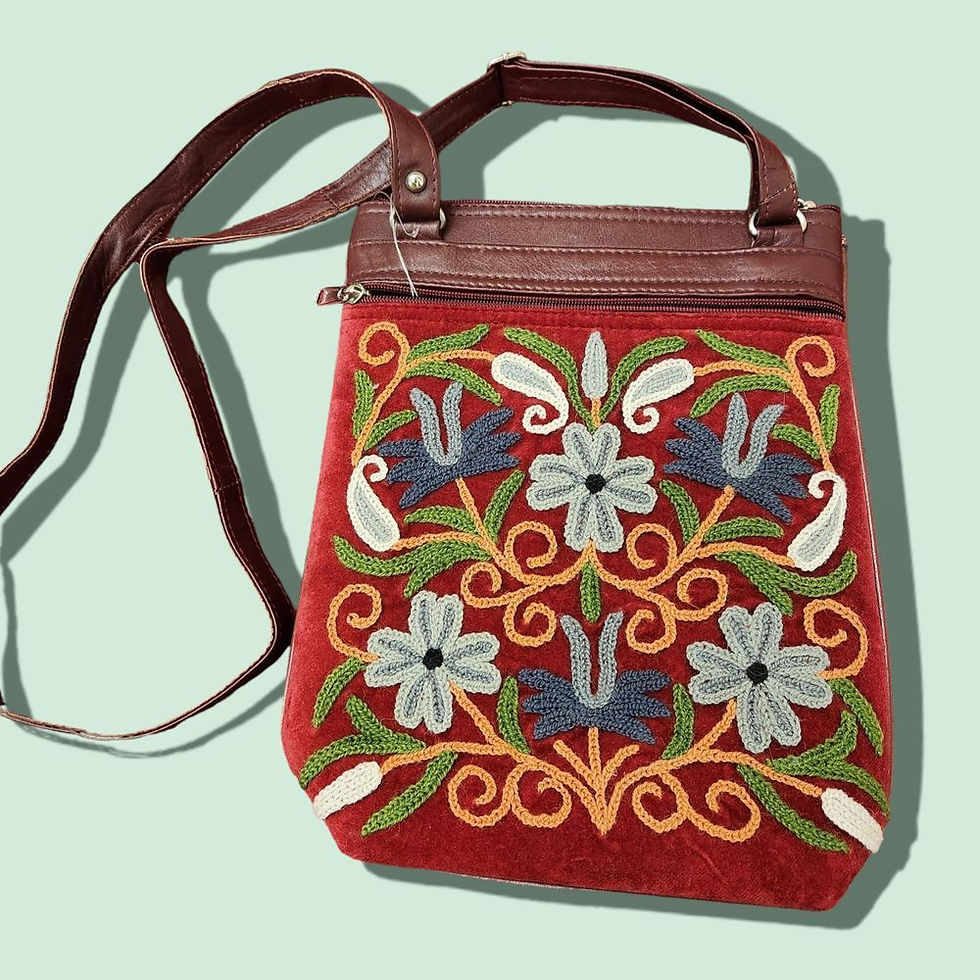 Kashmiri Embroidered Leather  Sling Long Bag