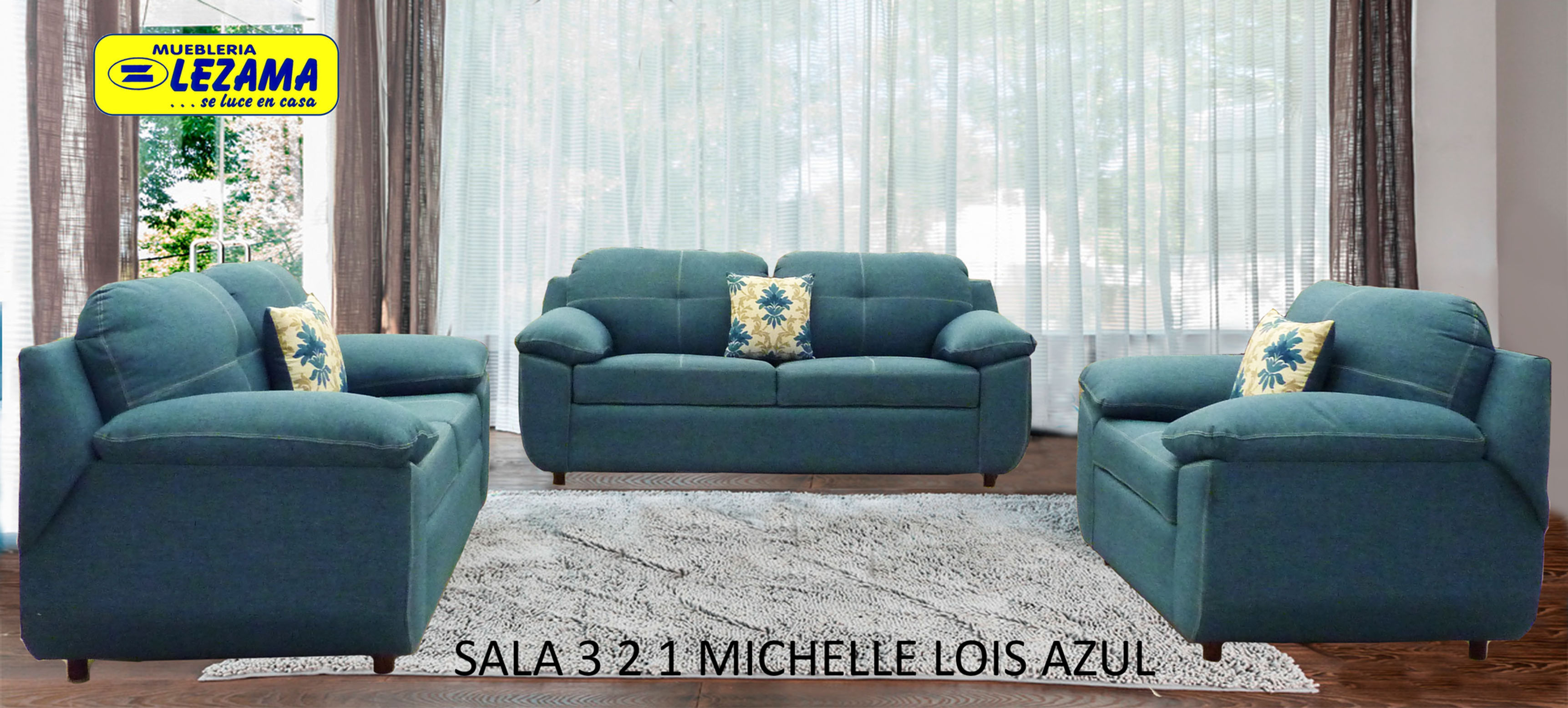 SALA LUNA 3 2 1 MICHELLE LOIS AZUL 3 COJINES
