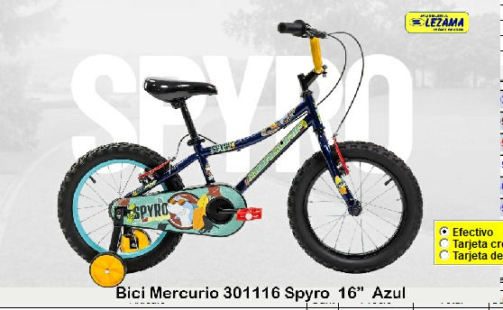 BICI MERCURIO 301116 SPYRO 16" AZUL 1V