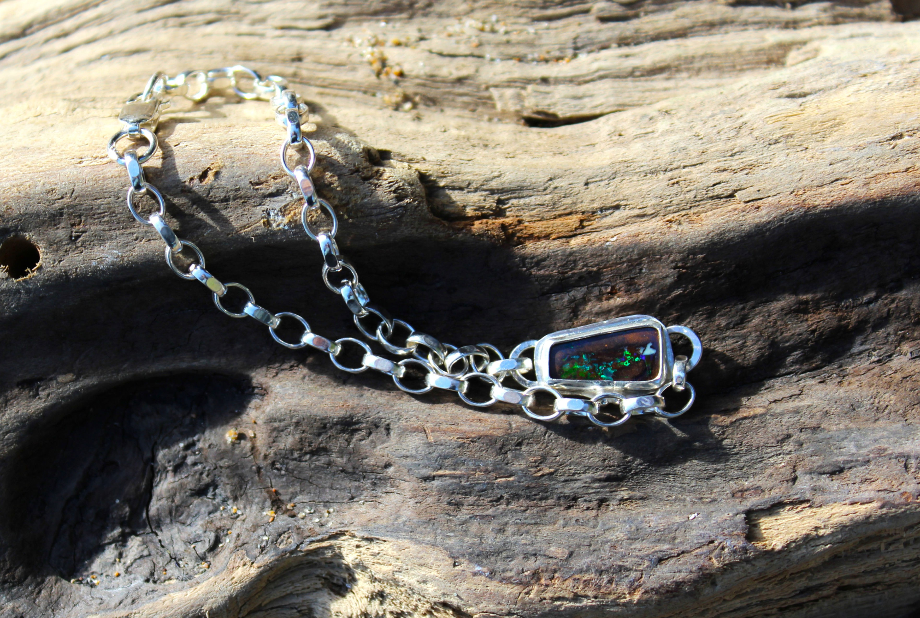 Sterling Silver Bracelet With Boulder Opal From Australia