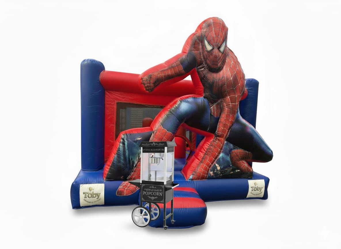 Pack Château Gonflable Spiderman + Machine à Popcorn