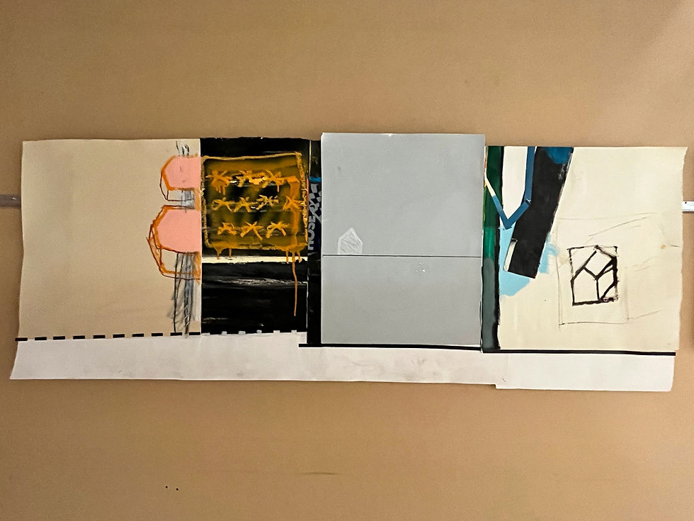 bye bye | Paper, Acrylic, Pastel, House Paint, Ink, Spray Paint 56”x22” | $600.00