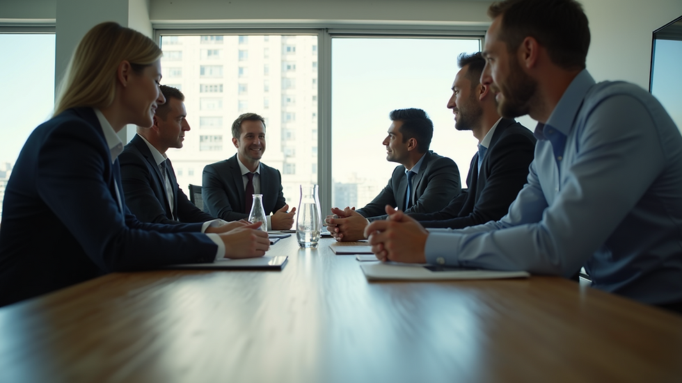 Eye-level view of a real estate team collaborating around a conference table